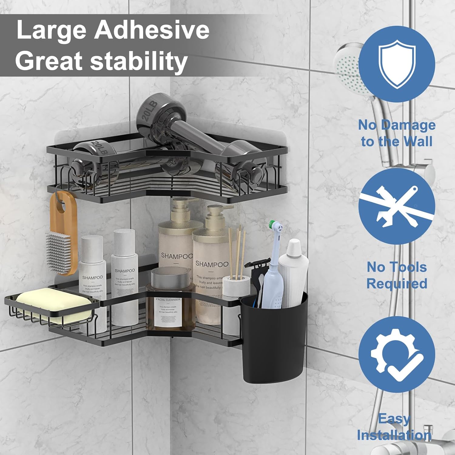 Iron Coating Self-Adhesive Corner Shelf Organizer (2 Pc) Iron Coating Self-Adhesive Corner Shelf Organizer (2 Pc)